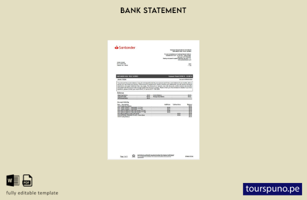 listo para imprimir plantilla de Word   extracto bancario de Santander de EE. UU